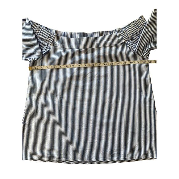 Cupio Womens Off-Shoulder Bell Sleeve Top Blue & White Striped Blouse Medium - Picture 5 of 9